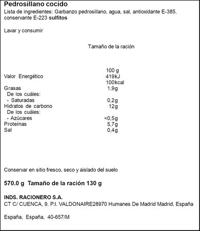 Garbanzo pedrosillano cocido Miau 400g