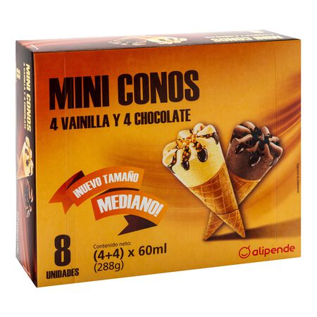 Helado cono mediano Alipende 8 uds vainilla chocolate