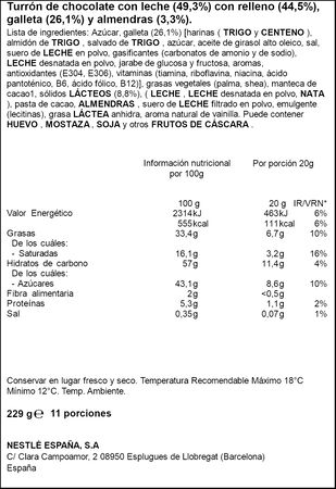 Turr&oacute;n de chocolate Dinosaurus Nestl&eacute; 229g