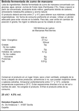 Sidra cider Ladrón de Manzanas 25cl frutos rojos