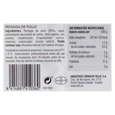 Pechuga de pollo en finas lonchas esencia Tello 125g