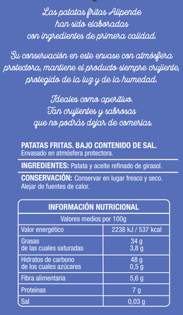 Patatas fritas bajo en sal Alipende 150g