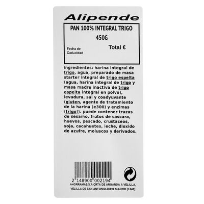 Pan 100% integral de trigo 450g