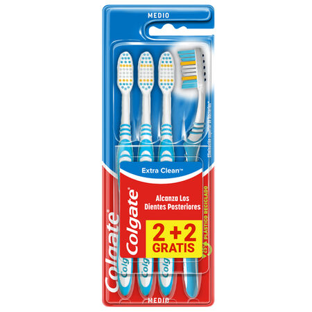 Cepillo de dientes Colgate Extra Clean elimina bacterias bucales, medio 4uds