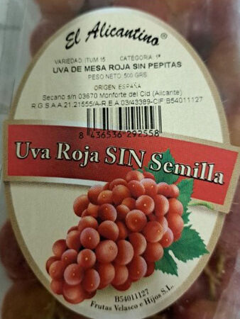 Uva roja sin semillas bandeja 500g