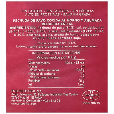 Pechuga pavo reducida en sal Frial ahumada
