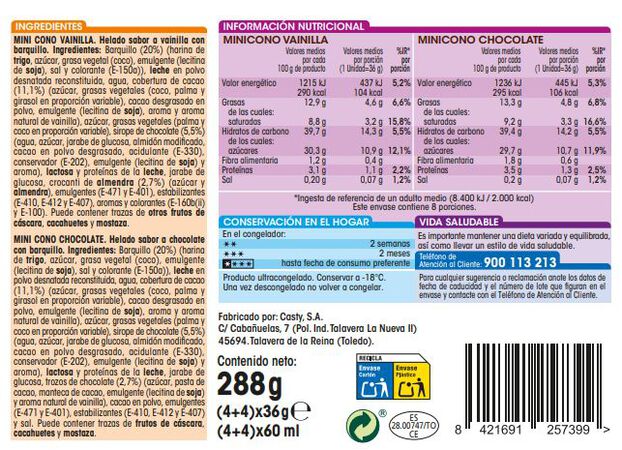 Helado cono mediano Alipende 8 uds vainilla chocolate