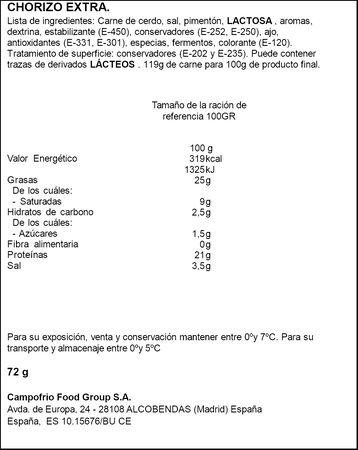 Chorizo tradicional con 10% gratis Revilla 65g