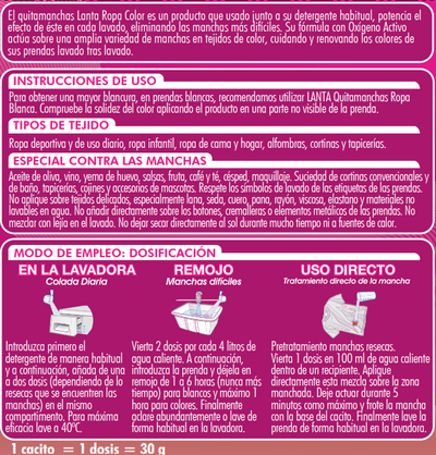 Quitamanchas oxigeno activo en polvo Lanta 1kg para ropa de color