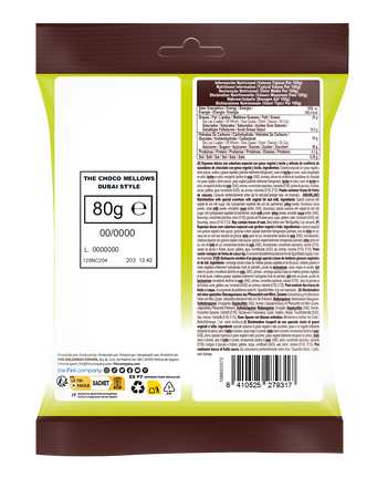 Golosina con sabor a chocolate Dubai Fini 80g
