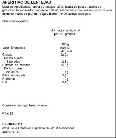 Cortezas de lentejas Bio Ecocesta 65g