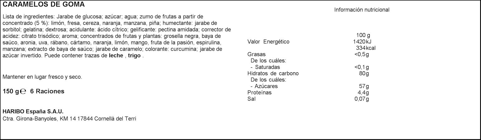 Golosinas Haribo 150g favorito recubiertos de azúcar