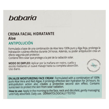 Crema facial de día y noche Babaria 50ml hidratante con aloe vera