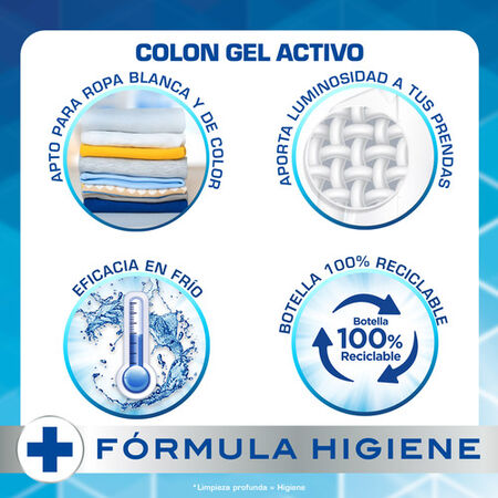 Detergente líquido Colon 40 lavados gel activo ropa blanca y color