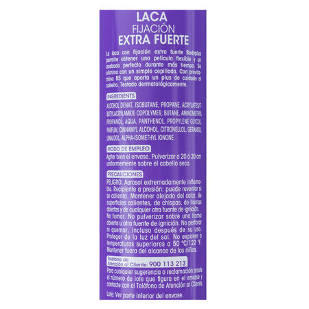 Laca fijadora para el cabello Bodyplus 400ml extrafuerte