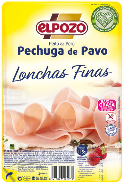 Pechuga pavo bajo en grasa lonchas finas ElPozo 115g