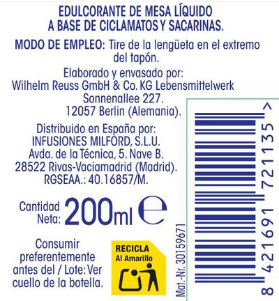 Edulcorante l&iacute;quido Alipende 200ml