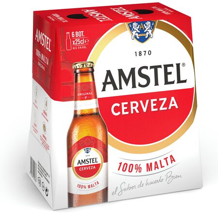 Cerveza rubia Amstel pack 6 botellas 25cl
