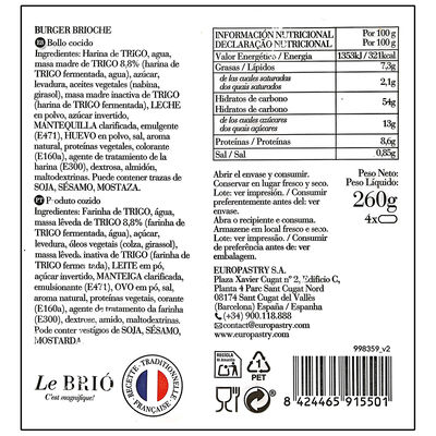 Pan burger brioche Le Bri&oacute; 260g