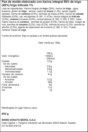 Pan molde Bimbo Silueta bimbo 8 cereales 650g
