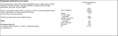Cacao negro sin gluten soluble Valor 300g 70%