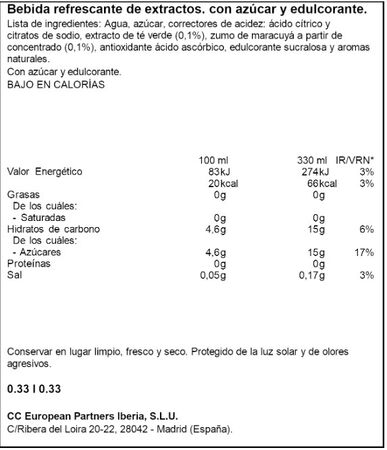 Refresco de t&eacute; verde Maracuy&aacute; Fuze tea 33cl Lata