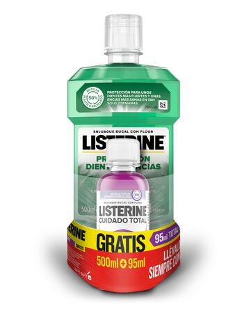 Enjuague bucal Listerine 500ml dientes y encias menta fresca+95ml cuidado total