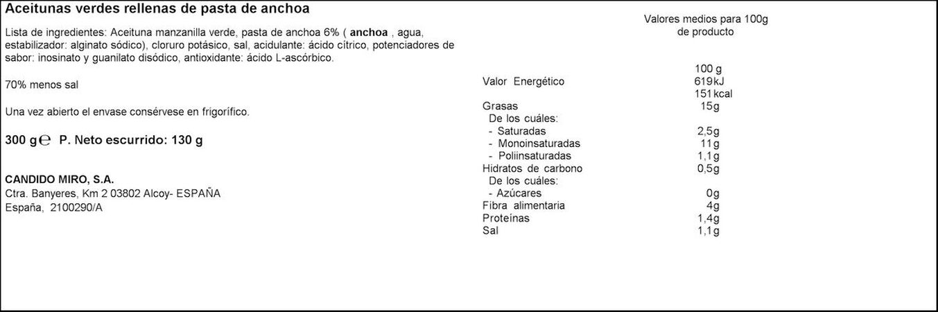 Aceitunas rellenas anchoa Serpis 130g