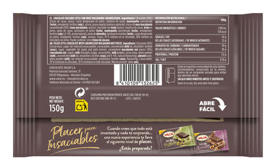 Chocolate negro 70% cacao relleno de macadamia caramelizada Valor 150g