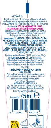 Pasta de dientes Bodyplus junior +7