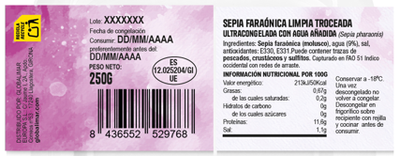 Sepia fara&oacute;nica limpia troceada 250g