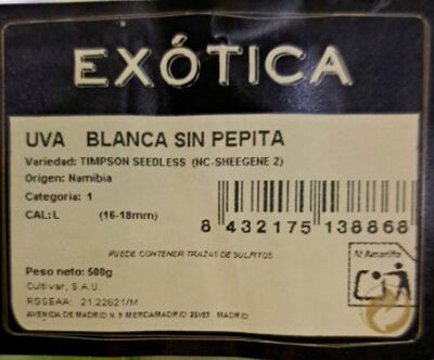 Uva blanca sin semilla bandeja 500g