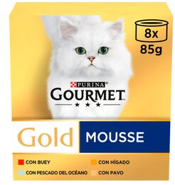 Comida húmeda para gato adulto Gourmet Gold Mousse con mix de pescados y carnes 8x85g