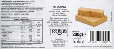 Turr&oacute;n crema de almendras sin az&uacute;car Alipende 200g