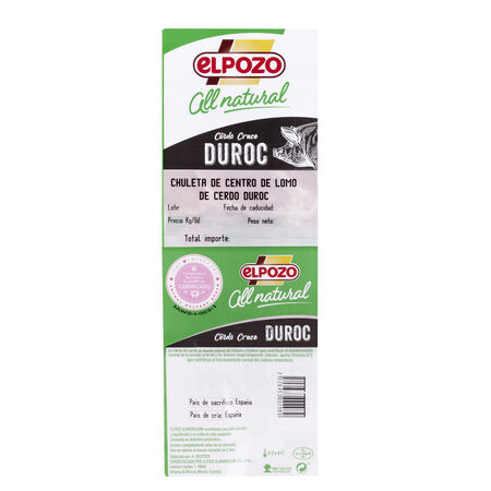 Chuleta de lomo de cerdo duroc All natural ElPozo 600g aproximadamente