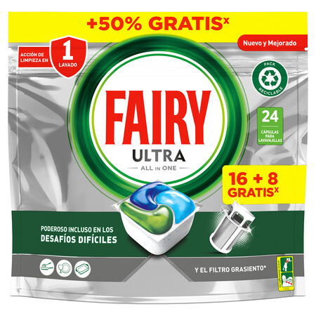 Detergente lavavajillas cápsulas Fairy 16+8  unidades Ultra