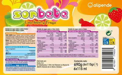 Helado sorbete Alipende lima fresa 6 uds