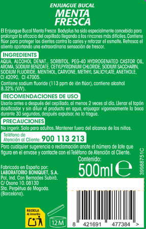 Enjuague bucal Bodyplus 500ml menta fresca