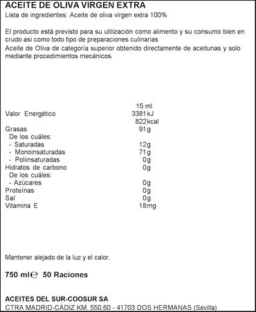 Aceite de oliva virgen extra Coosur 750ml