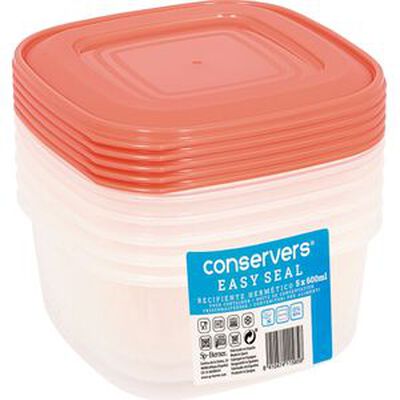 Recipiente herm&eacute;tico de pl&aacute;stico Cuadrado Sp-Berner 600ml 5unidades