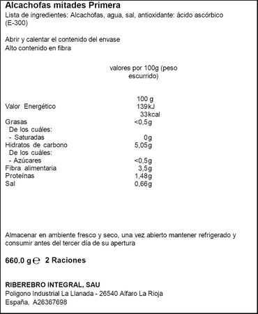 Corazones de alcachofa en mitades Gvtarra 400g
