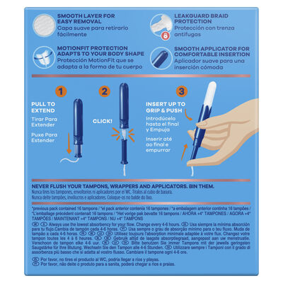 Tamp&oacute;n con aplicador pearl compak Tampax super plus 20 unidades