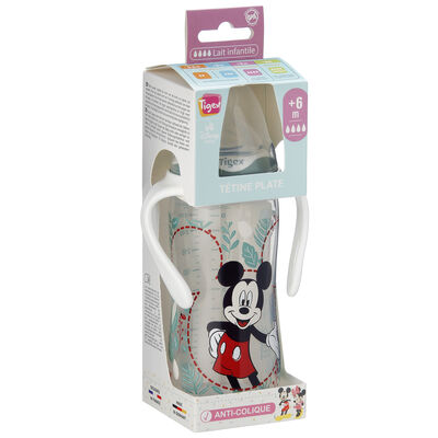 Biber&oacute;n silicona Tigex 300ml +6m mickey antic&oacute;lico