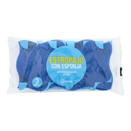 Estropajo con esponja Lanta 3 uds fibra azul