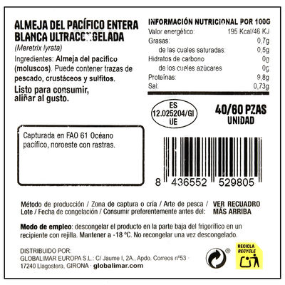 Almeja pac&iacute;fico Antonio y Ricardo 1kg