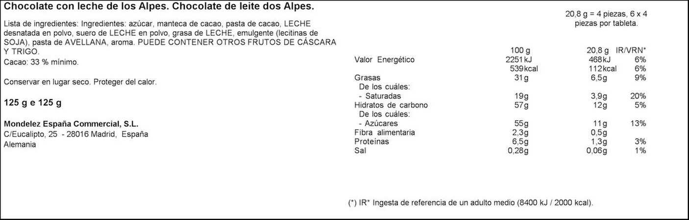 Chocolate con leche Milka 125g