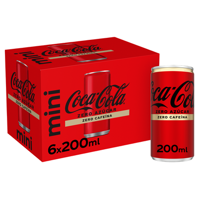 Refresco cola Coca-Cola zero az&uacute;car zero cafe&iacute;na mini lata 20cl pack 6