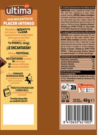 Alimento para perro Ultima Snacks Perro Mini Bocaditos Intensos Pollo 40gr.