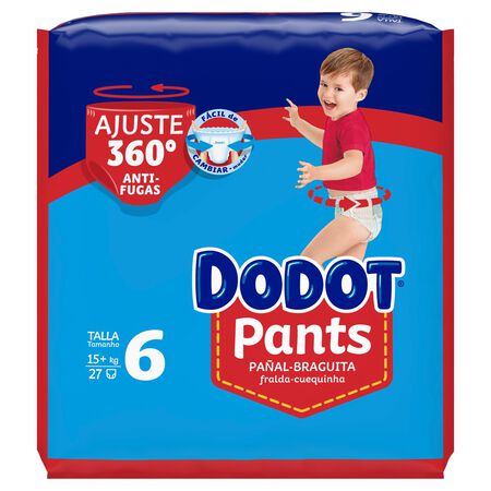 Pañales braga Dodot Pants talla 6 +15kg 27 uds