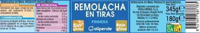 Remolacha tiras categor&iacute;a primera Alipende 180g